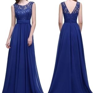 BABYONLINE Blue Illusion Lace Sweetheart Neckline Banded Waist Chiffon Dress XL